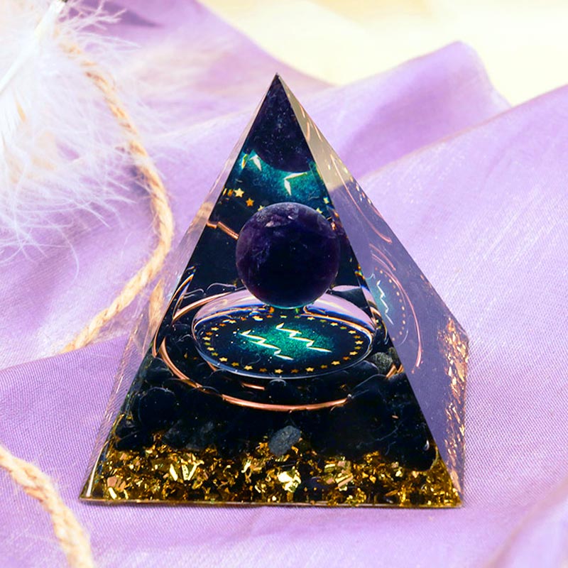 Olivenorma Amethyst Sphere With Obsidian Zodiac Aquarius Orgone Pyramid - image 2
