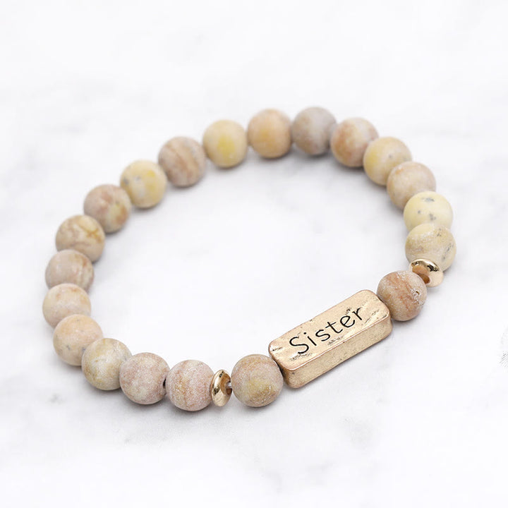 Olivenorma Natural Gemstone Sister Engraving Bracelet - image 3