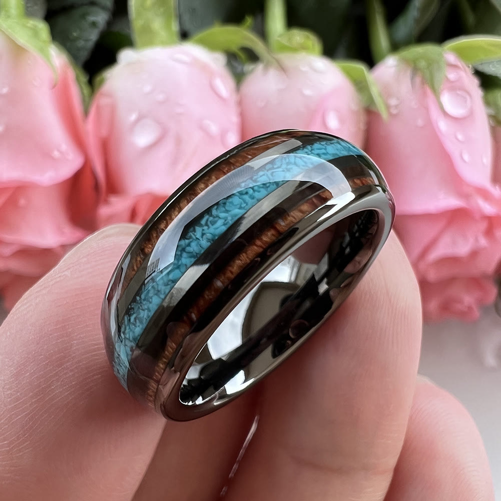 Olivenorma Wood Turquoise 8mm Tungsten Carbide Polished Ring - image 4