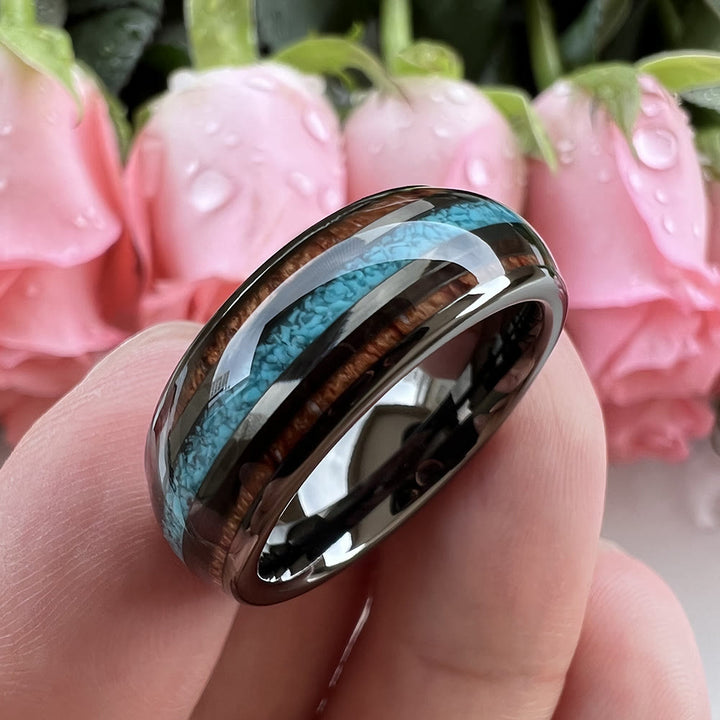 Olivenorma Wood Turquoise 8mm Tungsten Carbide Polished Ring - image 4