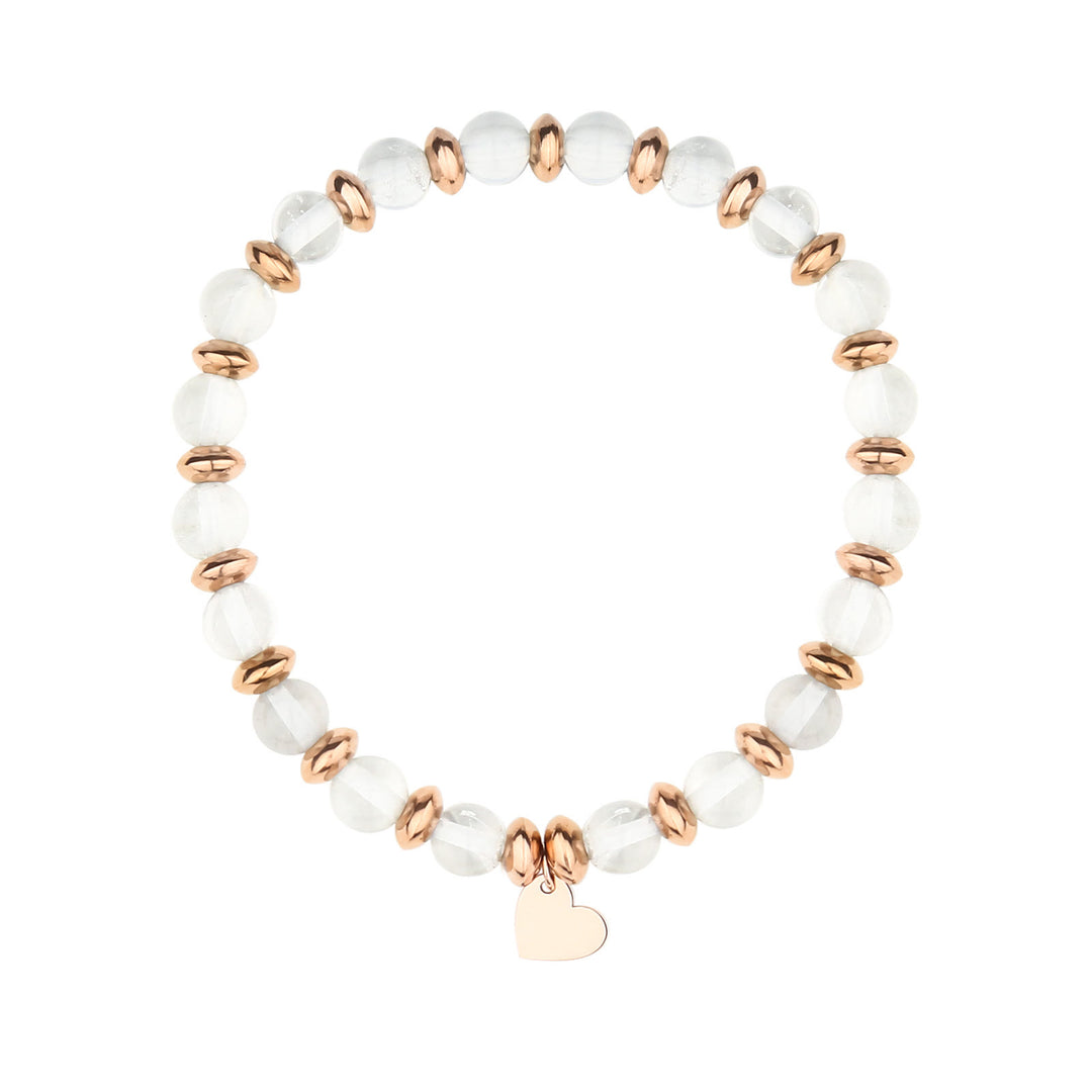 Olivenorma Natural Crystal Beaded Metal Heart Piece Pendant Bracelet - White Chalcedony - image 7