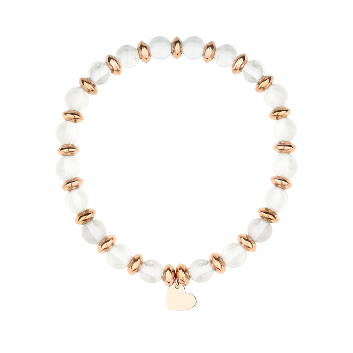Olivenorma Natural Crystal Beaded Metal Heart Piece Pendant Bracelet - White Chalcedony - image 7