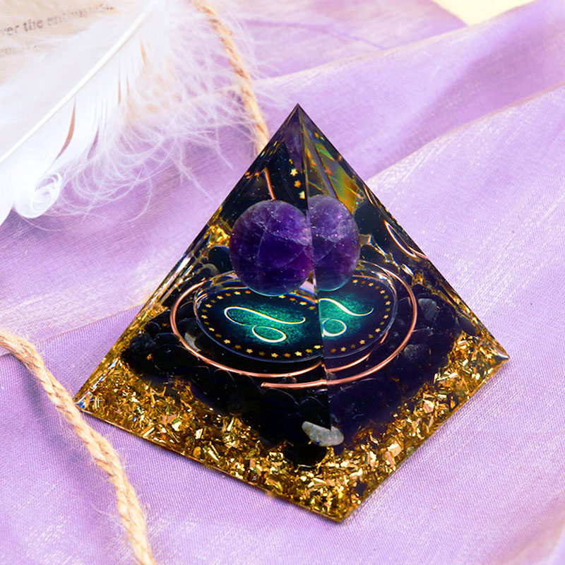Olivenorma Amethyst Sphere With Obsidian Zodiac Leo Orgone Pyramid - image 2