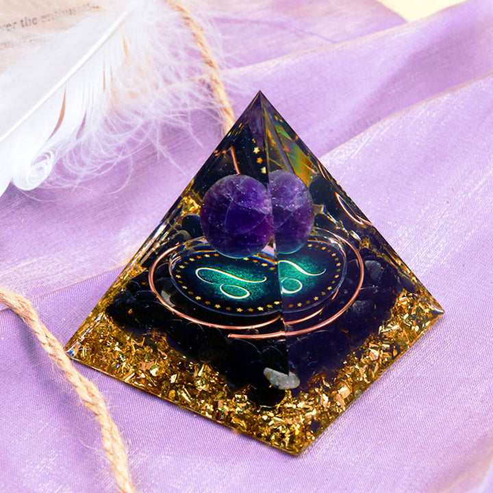 Olivenorma Amethyst Sphere With Obsidian Zodiac Leo Orgone Pyramid - image 2