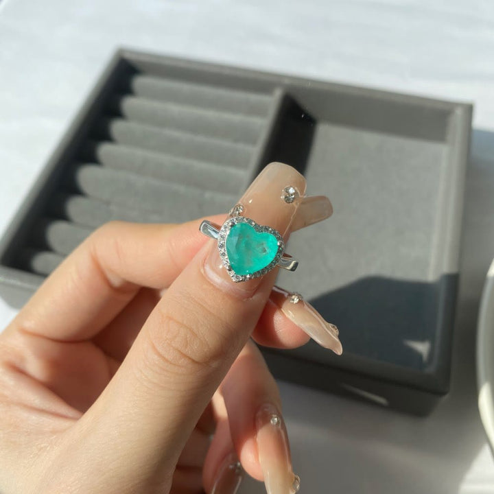 Olivenorma Heart Shape Paraiba Tourmaline Exquisite Ring - image 6