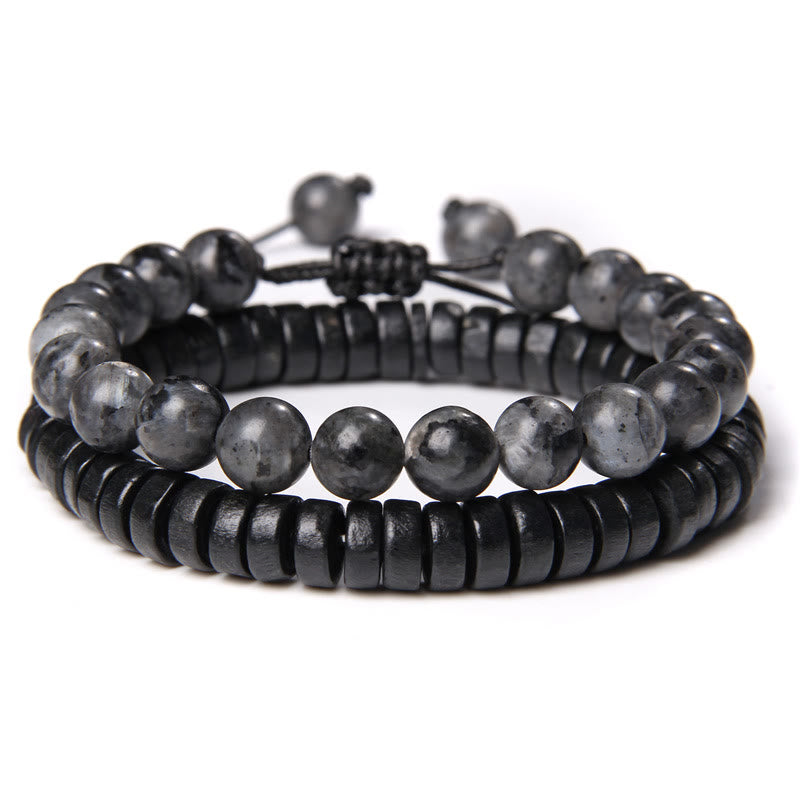 Olivenorma African Turquoise Snowflake Obsidian Double Beaded Bracelet - Labradorite - image 12