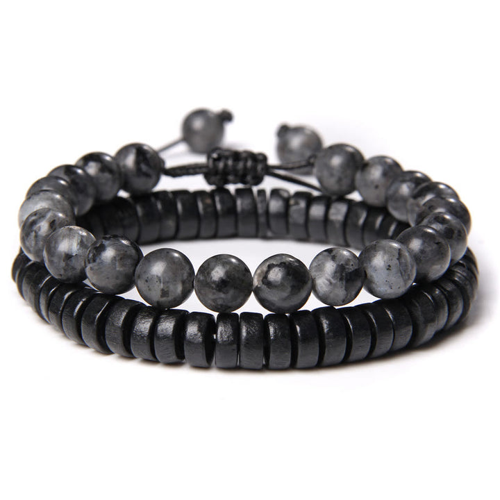 Olivenorma African Turquoise Snowflake Obsidian Double Beaded Bracelet - Labradorite - image 12