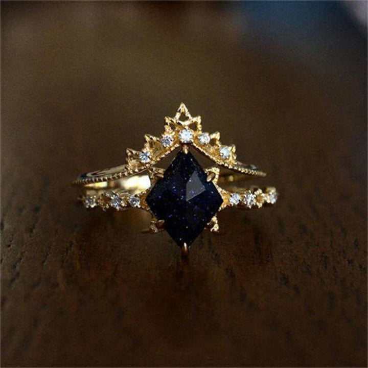 Olivenorma Blue Sandstone White Zircon Double Row Crown Ring - image 8