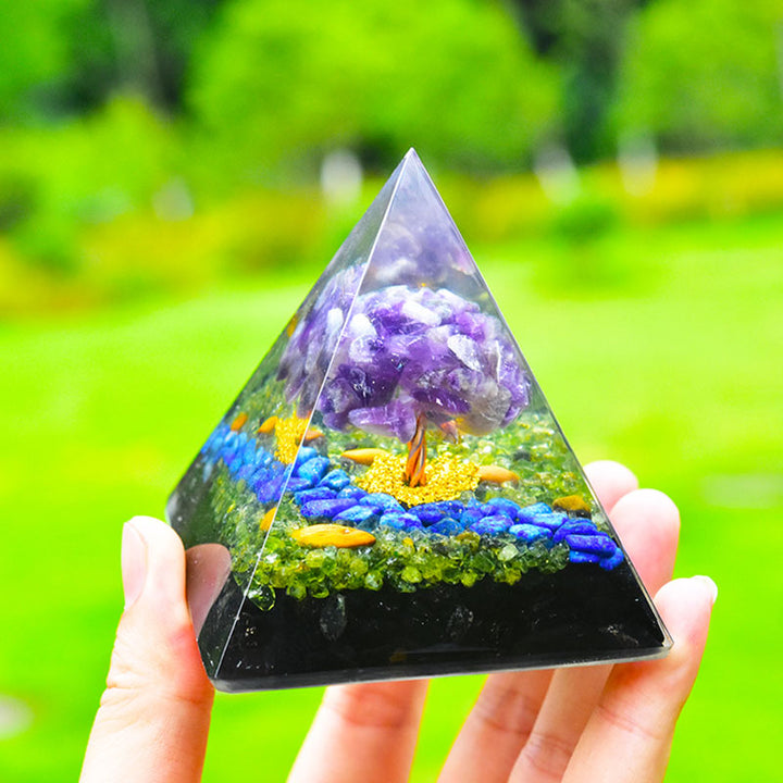 Olivenorma Amethyst Peridot Obsidian Lapis Lazuli Tree Of Life Orgone Pyramid - image 5