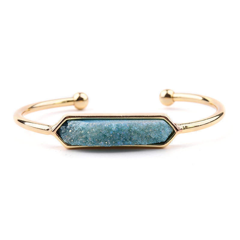 Olivenorma Natural Crystal Cluster Metal Copper Cuff Bracelet - Aquamarine - Gold - image 4
