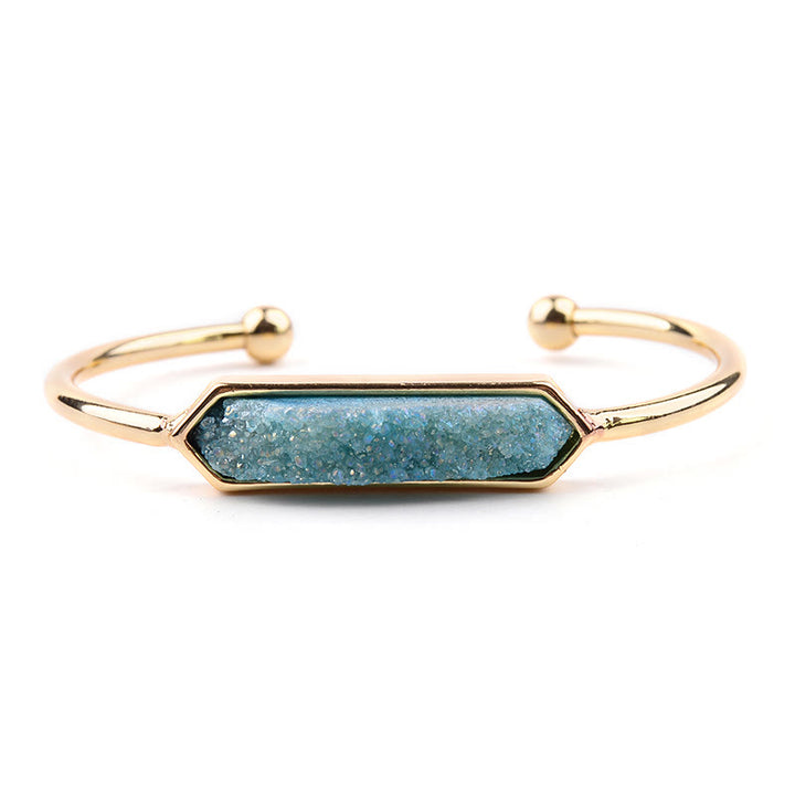 Olivenorma Natural Crystal Cluster Metal Copper Cuff Bracelet - Aquamarine - Gold - image 4