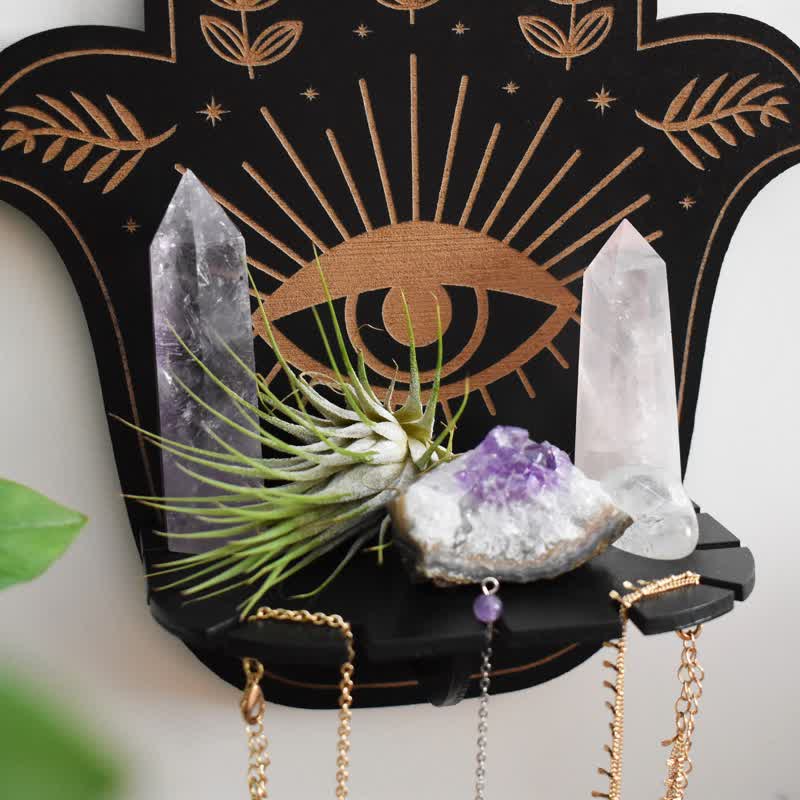Olivenorma Hamsa Hand Floral Sun and Moon Altar Crystal Shelf - image 3