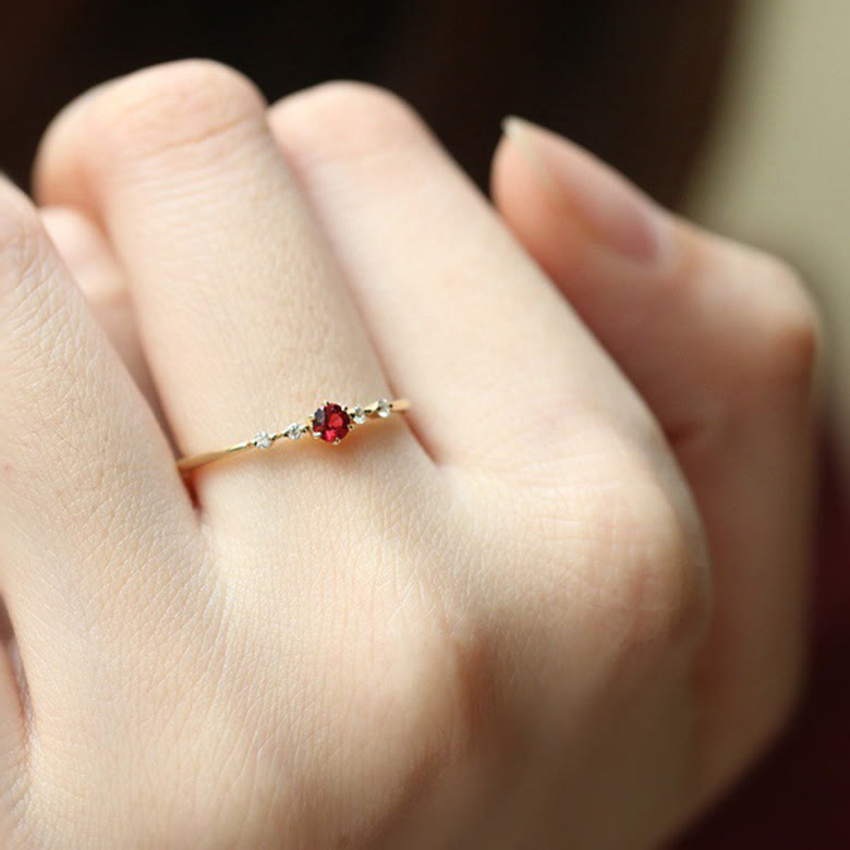Olivenorma 18K Gold Garnet Minimalist Tiny Ring - image 4