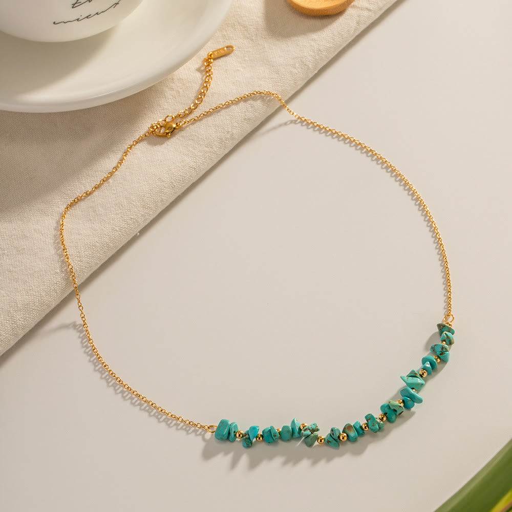Olivenorma Turquoise Gravel Pendant 18k Gold Stainless Steel Necklace - image 5