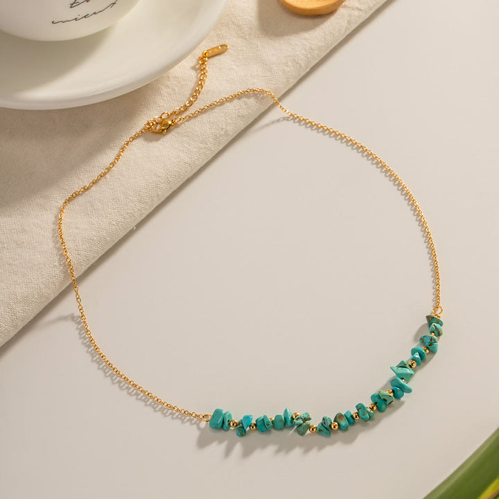 Olivenorma Turquoise Gravel Pendant 18k Gold Stainless Steel Necklace - image 5