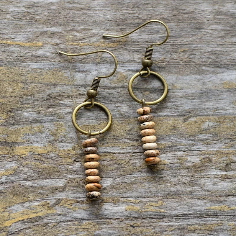 Olivenorma Agalmatolite Bronzite Strawberry Quartz Wheel Beads Earrings - Bronzite - image 4