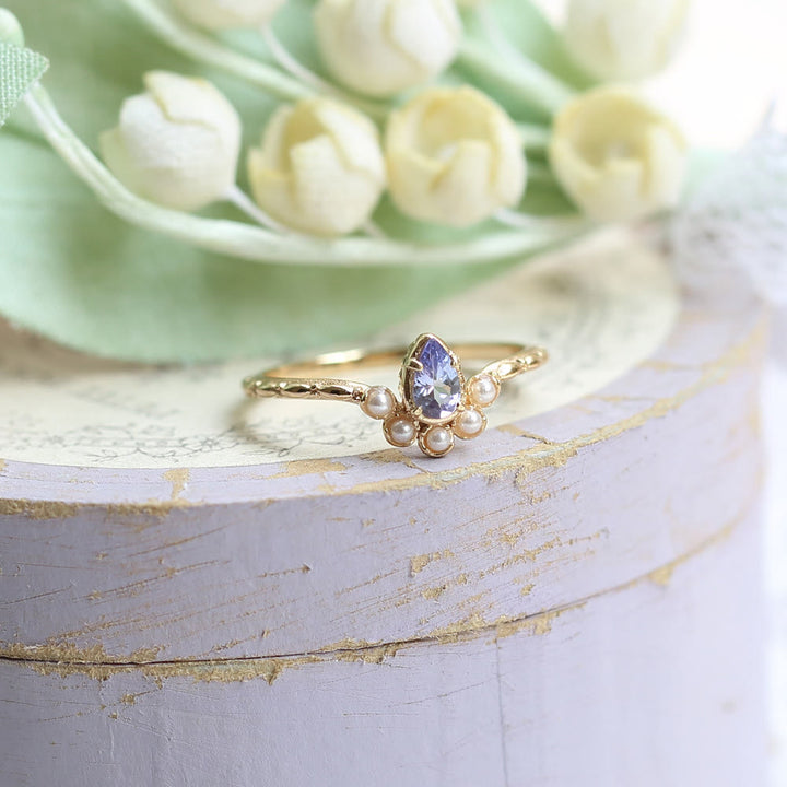 Olivenorma S925 Sapphire Pearl Teardrop Double Layer Ring - 8 - One Piece Set - image 0