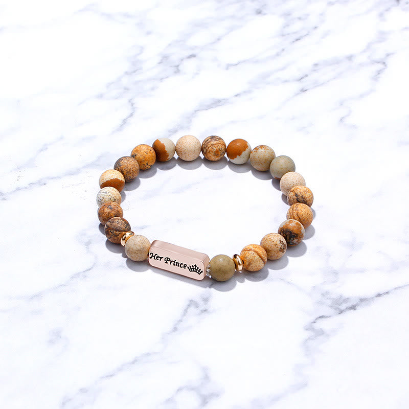Olivenorma Natural Gemstone His Princess Her Prince 2 Piece Engraving Bracelet - image 2