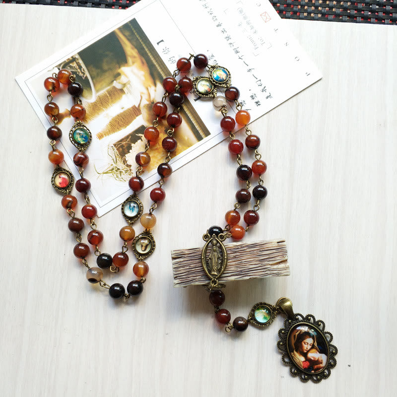 Olivenorma Agate Lady Holy Medal Pendant Rosary Necklace - image 2