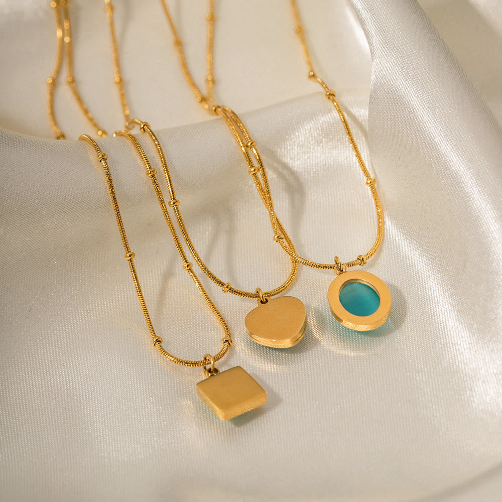 Olivenorma Blue Cat's Eye Stone Heart Square Pendant Necklace - image 12