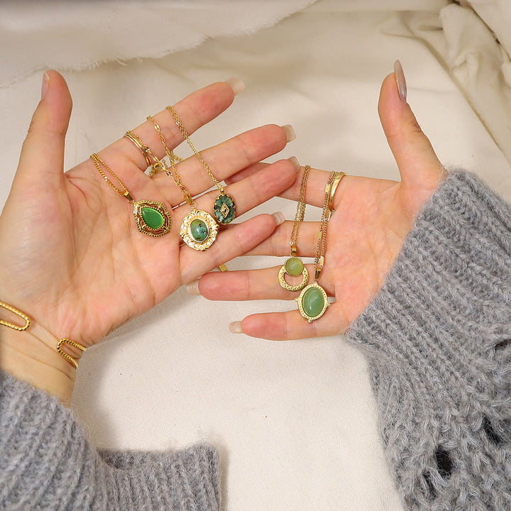 Olivenorma Oval African Turquoise Green Pendant Necklace - image 16