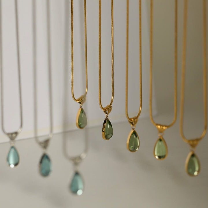 Olivenorma Drop Shape Green Aventurine Aquamarine Pendant Necklace - image 8