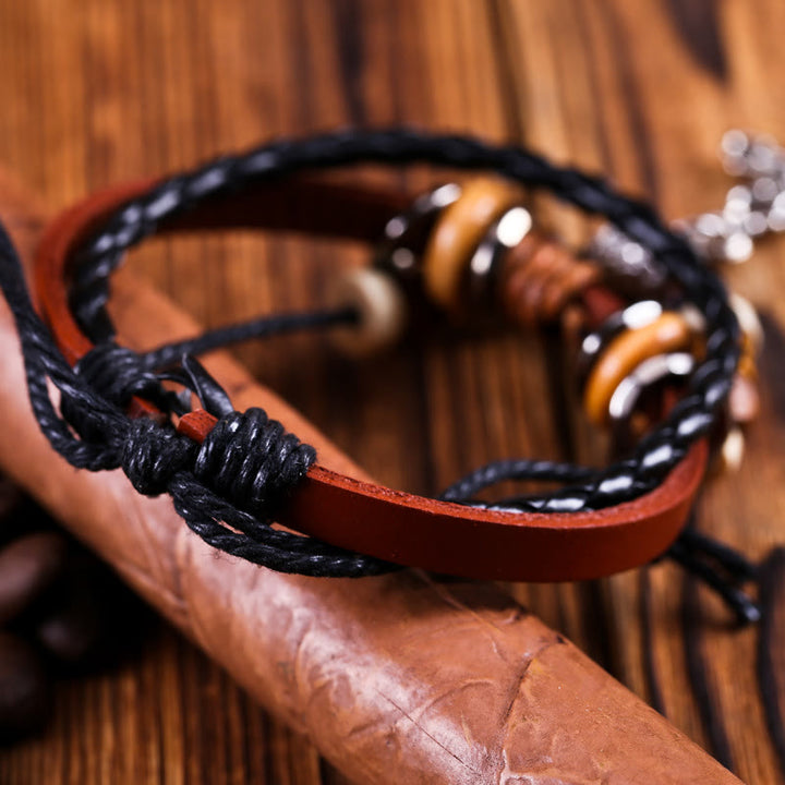 Olivenorma Cross Star Pendant Leather Braided Men Bracelet - image 3