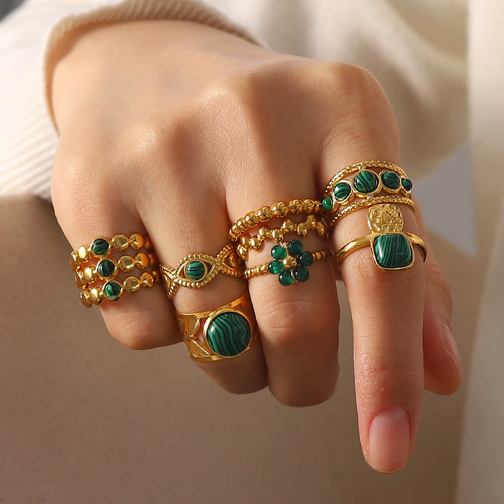 Olivenorma Gold Green Natural Malachite Open Ring Set - image 0