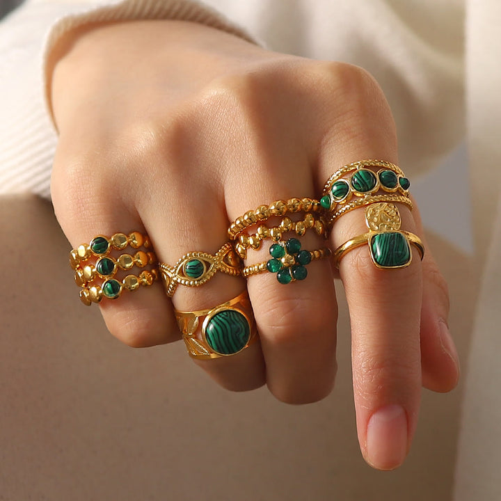 Olivenorma Gold Green Natural Malachite Open Ring Set - image 0