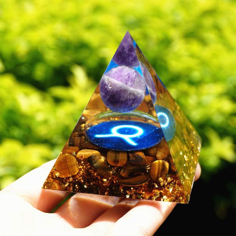 Olivenorma Amethyst with Tiger Eye Taurus Zodiac Orgone Pyramid - image 1