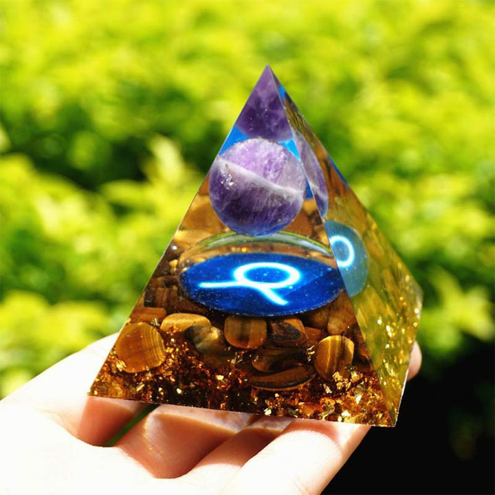 Olivenorma Amethyst with Tiger Eye Taurus Zodiac Orgone Pyramid - image 1