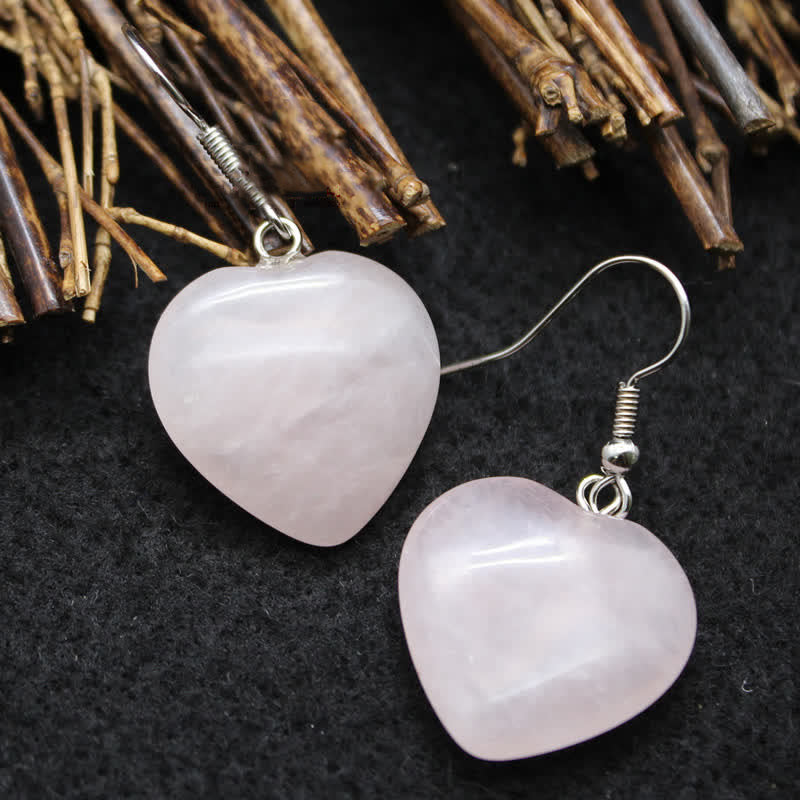 Natural Crystal Heart Healing Earrings - Rose Quartz - image 0