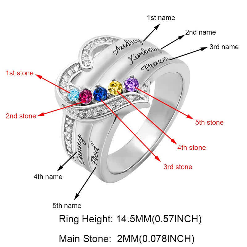 Olivenorma Creative Heart Personalized and Engraved Birthstones Ring - image 9