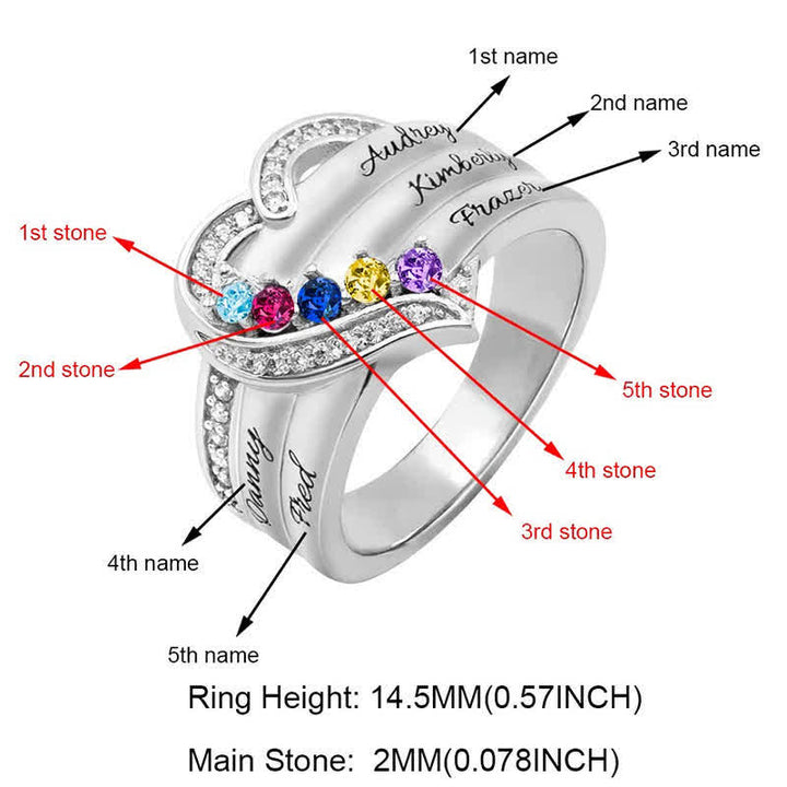 Olivenorma Creative Heart Personalized and Engraved Birthstones Ring - image 9