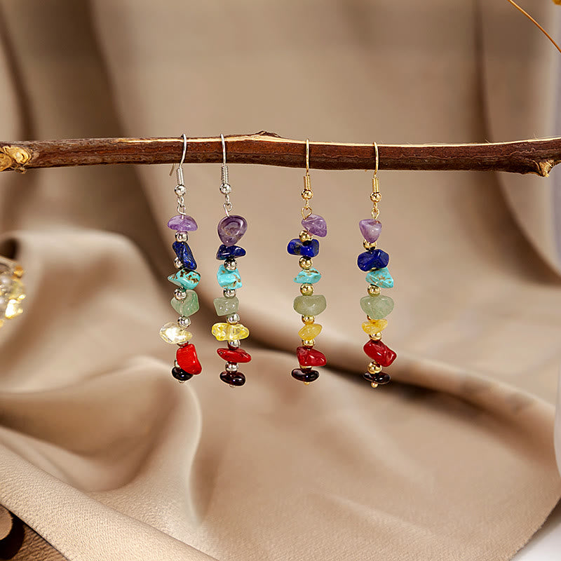 Olivenorma 7 Chakra Stone Gravel Pendant Earrings - image 0