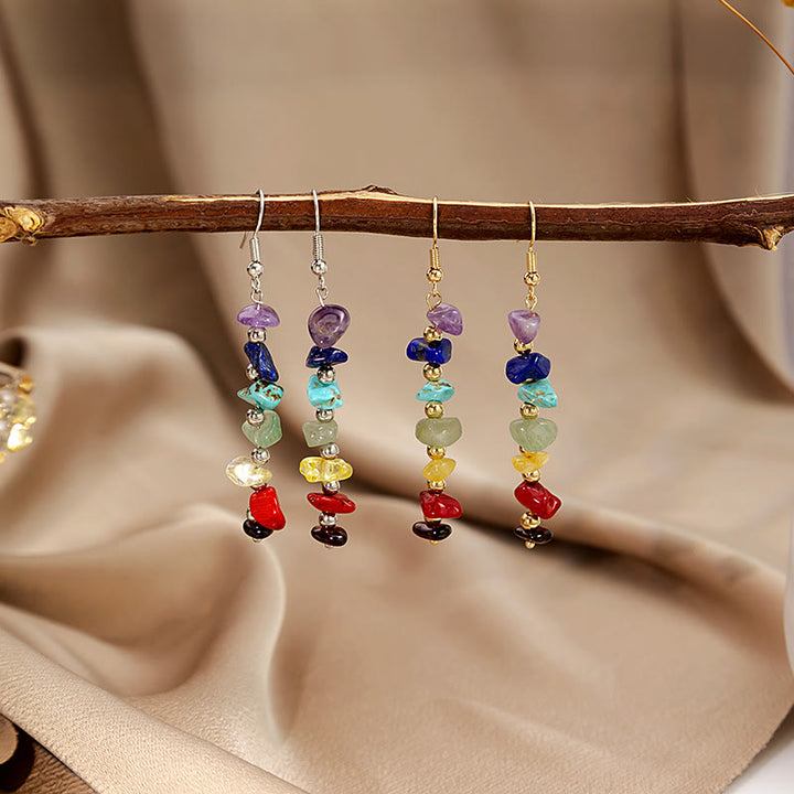 Olivenorma 7 Chakra Stone Gravel Pendant Earrings - image 0