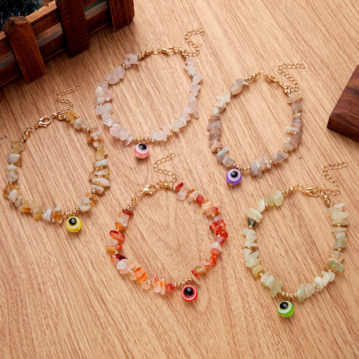 Olivenorma Natural Crystal Gravel Evil Eye Pendant Bracelet - image 0
