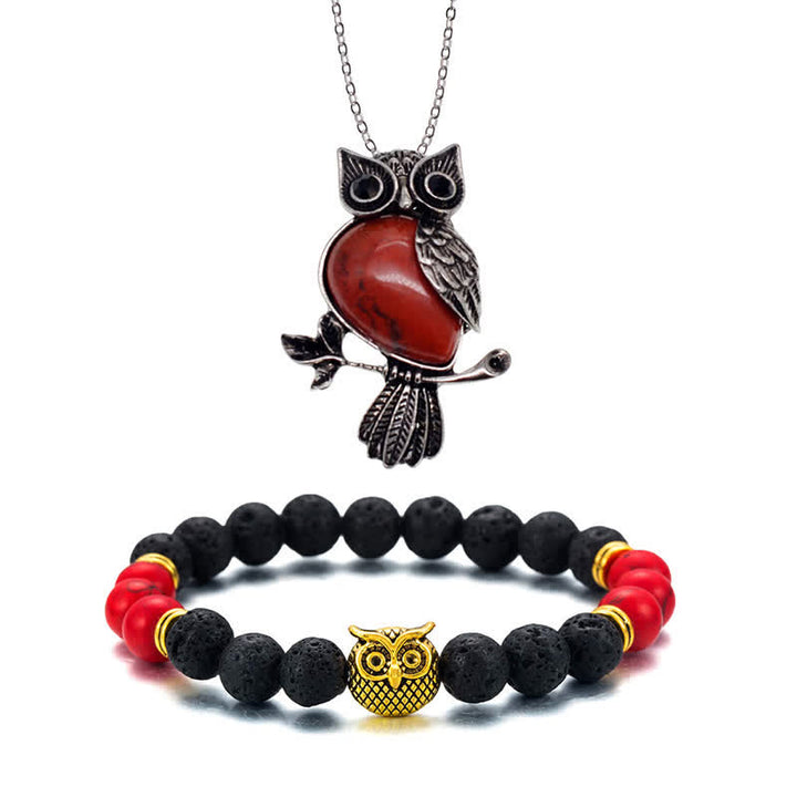 SPIRITUAL ENERGY - Owl Gemstone Necklace with Bracelet Gift Set - Red Jasper - Silver Chain - image 36