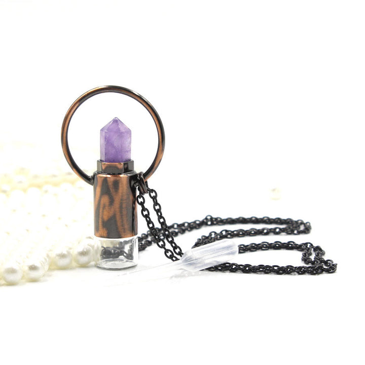 Olivenorma Natural Crystal Prismatic Bullet Perfume Bottle Pendant - Amethyst - image 1