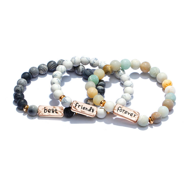 Olivenorma Natural Gemstone Best Friend Forever 3 Piece Engraving Bracelet Set - image 24