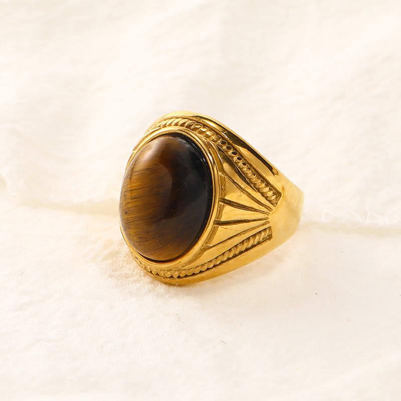 Olivenorma Stainless Steel Natural Gemstone Ring  - Gold - Tiger Eye - 11 - image 1