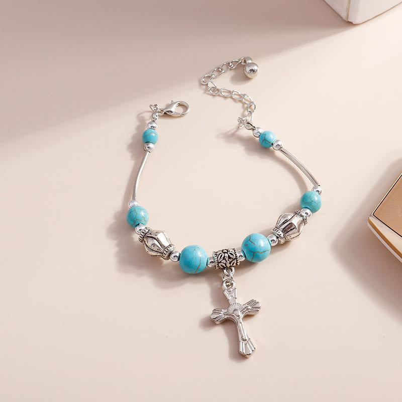 Olivenorma Turquoise Beaded Cross Pendant Bracelet - image 2
