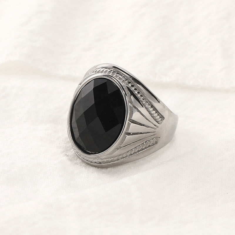 Olivenorma Stainless Steel Natural Gemstone Ring  - Silver - Black Onyx - 11 - image 13