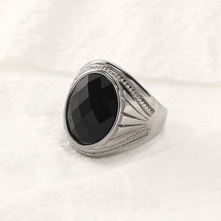 Olivenorma Stainless Steel Natural Gemstone Ring  - Silver - Black Onyx - 11 - image 13