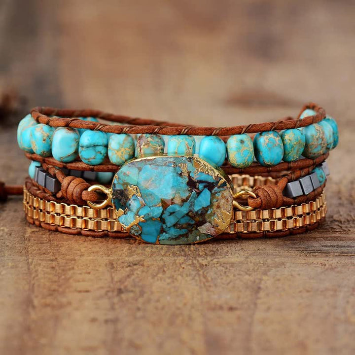 Olivenorma Turquoise Three - layer Winding Braided Bracelet - Turquoise - image 0