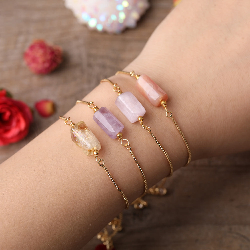 Olivenorma Natural Crystal Prismatic Stone String Metal Chain Bracelet - image 1
