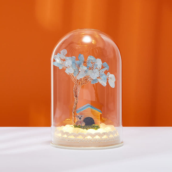 Olivenorma Natural Crystal Glass Cover Feng Shui Tree Decoration - Aquamarine & Tree & House - image 8