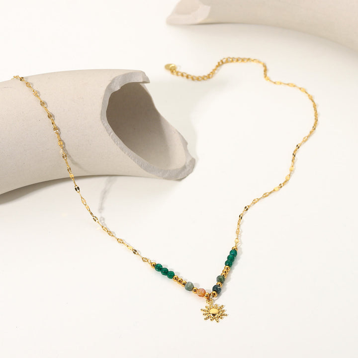 Olivenorma Emerald Labradorite Sun Stone Pendant Beaded Necklace - image 12