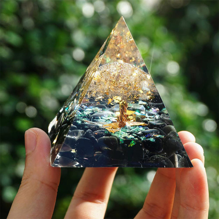 Olivenorma Obsidian with Clear Crystal Tree Of Life Orgone Pyramid - 10cm - YES PLEASE $8 - image 0