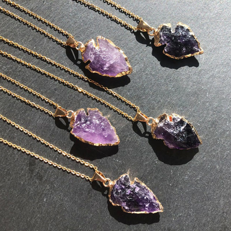 Olivenorma Natural Crystal Carnelian Arrowhead Necklace - Amethyst - image 5